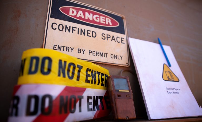 Confined space warning sign permit entry by permit only